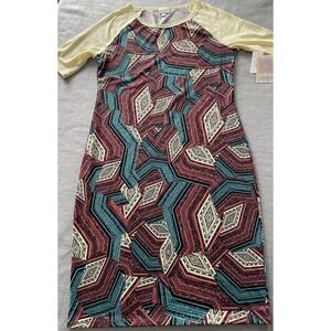 Lularoe Womens T-Shirt Dress‎ Diamond Pattern Teal Yellow L NWT ****Read***